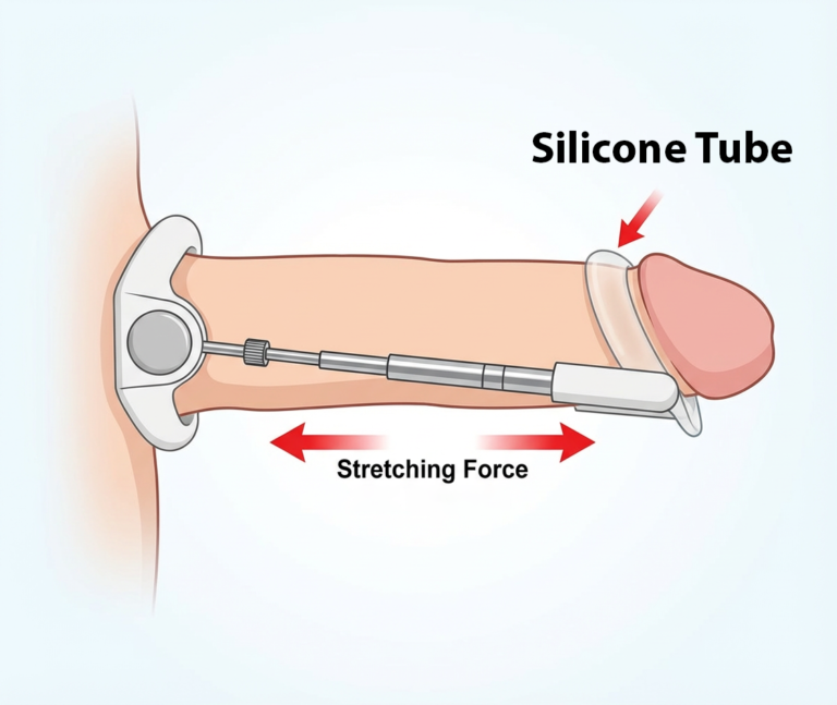 Penisal penile traction device demonstrating the principle of traction therapy.