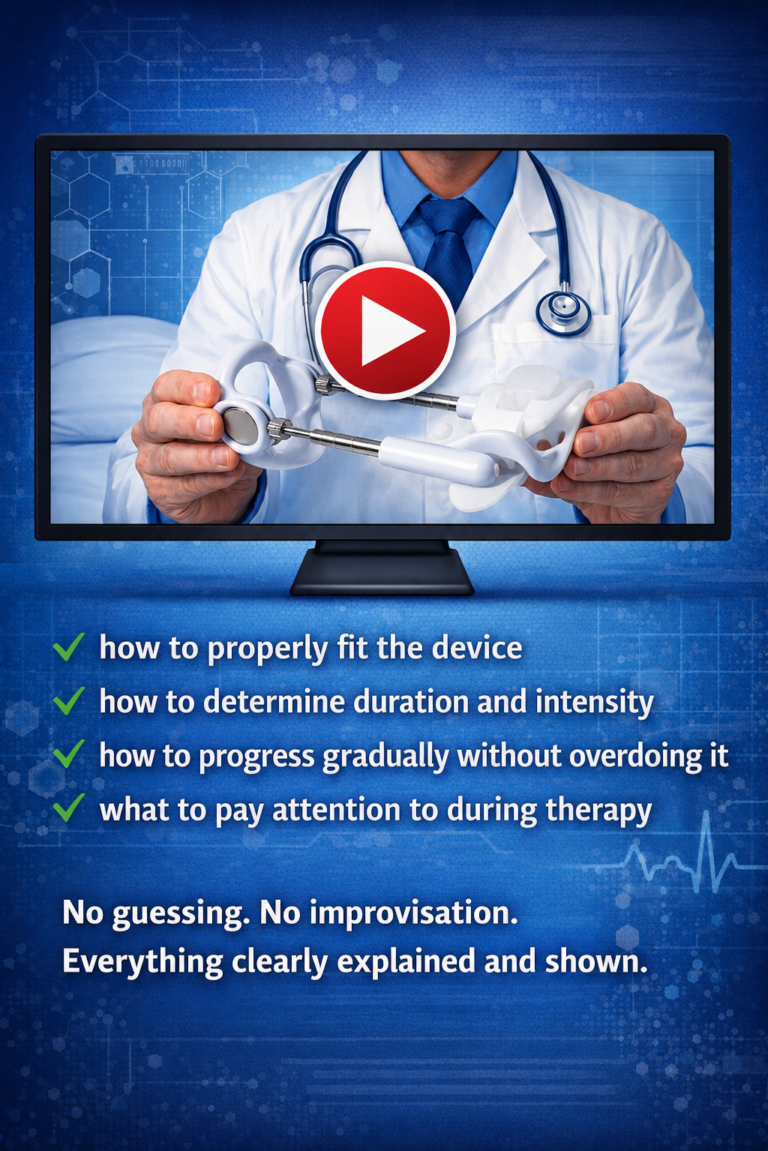 Step-by-step video tutorial showing how to correctly use the Penisal traction device for traction therapy.