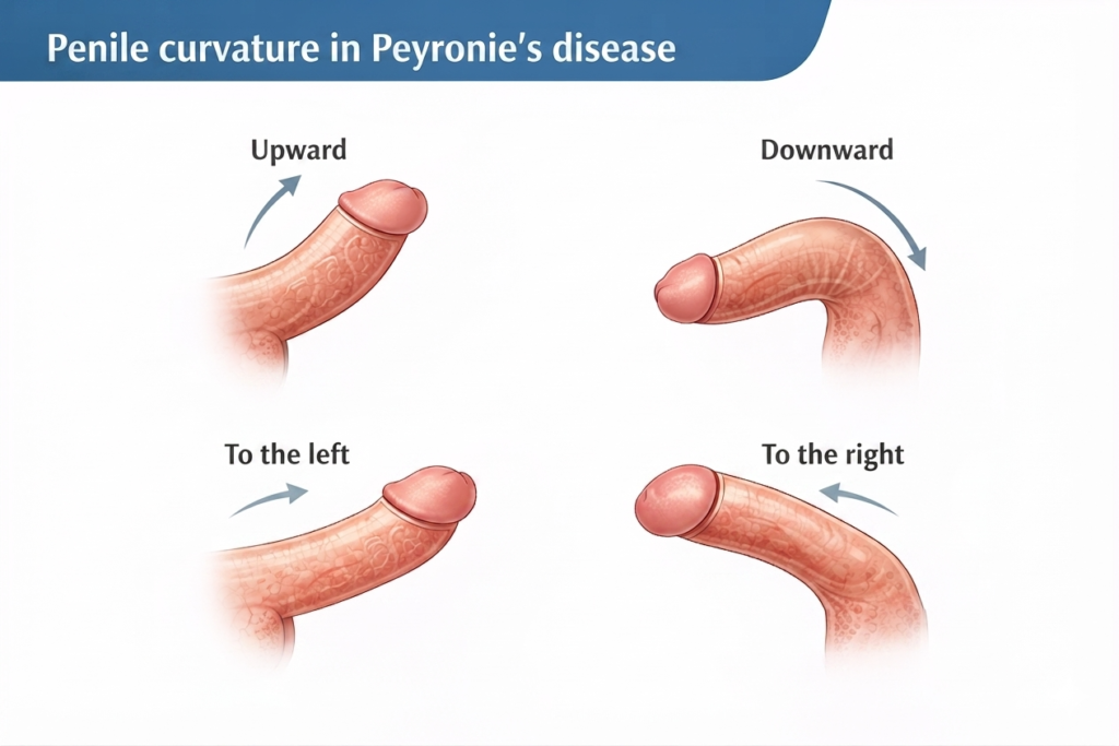 Penile curvature directions in Peyronie's disease – upward, downward, left and right